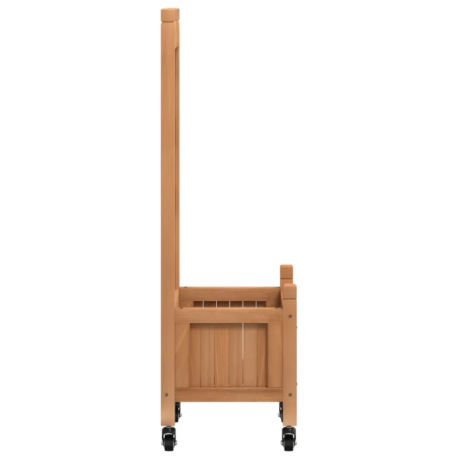 Jardinière avec treillis et roues marron bois massif de sapin - 5