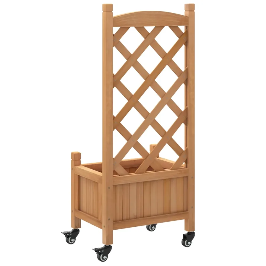 Jardinière avec treillis et roues marron bois massif de sapin - 6