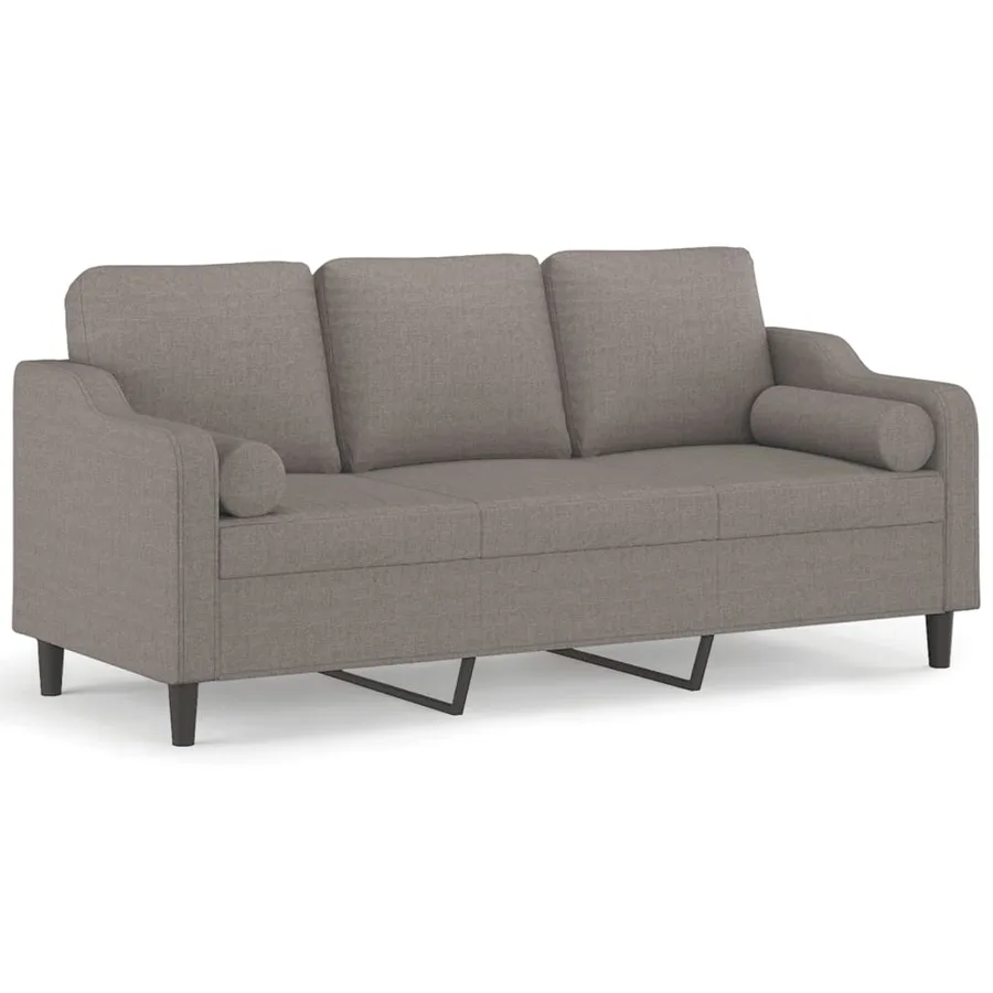 Canapé 3 places avec oreillers décoratifs taupe 180 cm tissu - 2