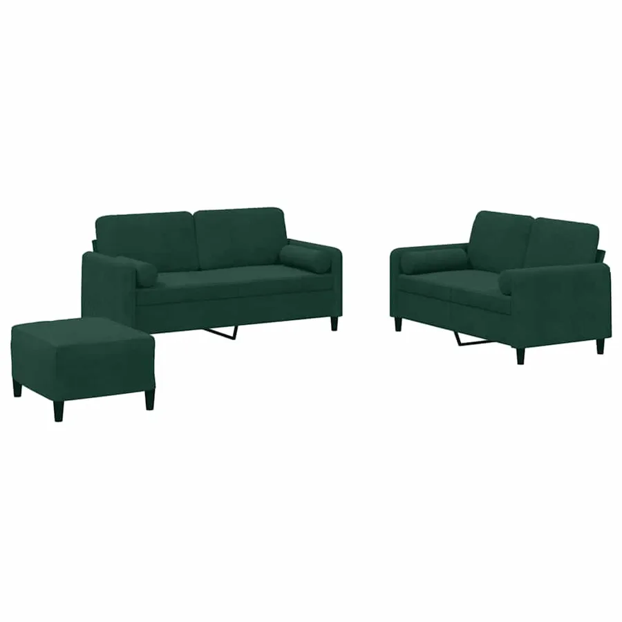 Ensemble de canapés 3 pcs avec coussins vert foncé velours - 2