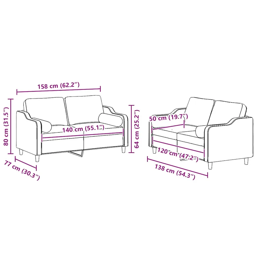 Ensemble de canapés 2 pcs coussins gris clair tissu - 8