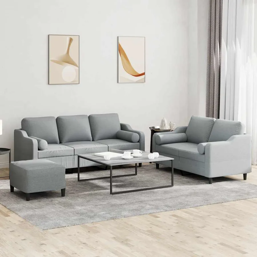 Ensemble de canapés 3 pcs coussins gris clair tissu