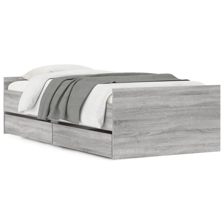 Cadre de lit avec tiroirs sans matelas sonoma gris 90x190 cm - 2