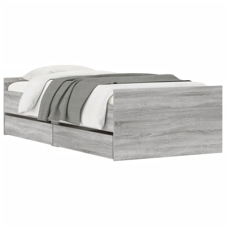 Cadre de lit avec tiroirs sans matelas sonoma gris 90x190 cm - 3