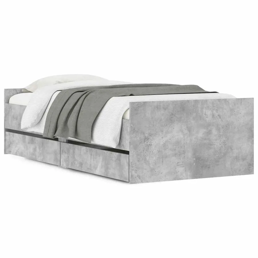 Cadre de lit avec tiroirs sans matelas gris béton 90x190 cm - 2