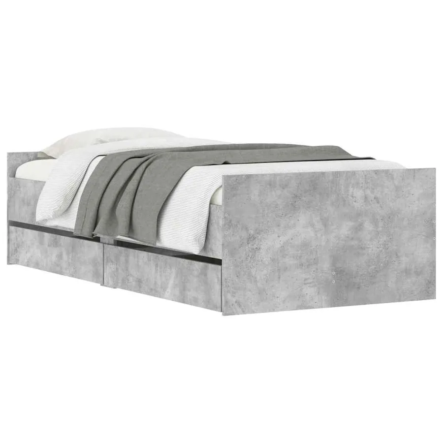 Cadre de lit avec tiroirs sans matelas gris béton 90x190 cm - 3
