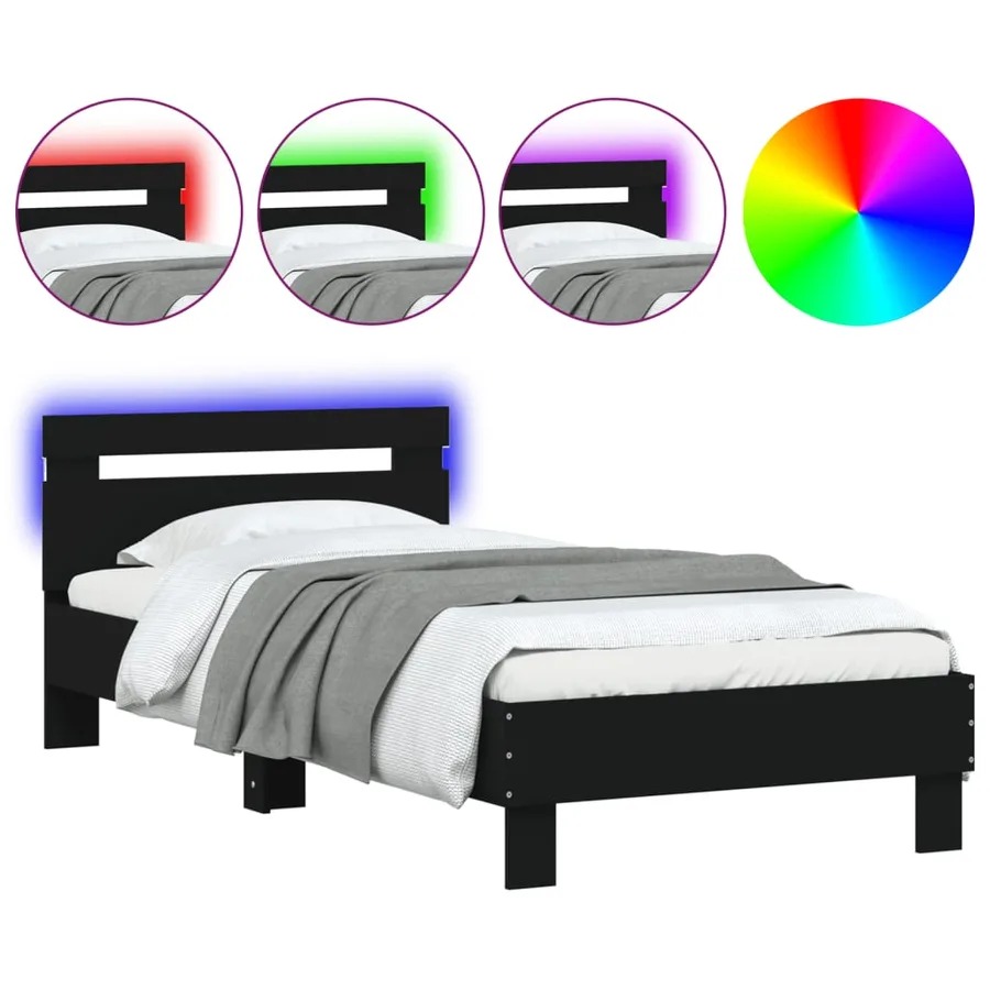 Cadre de lit sans matelas avec lumières LED noir 90x200 cm - 2
