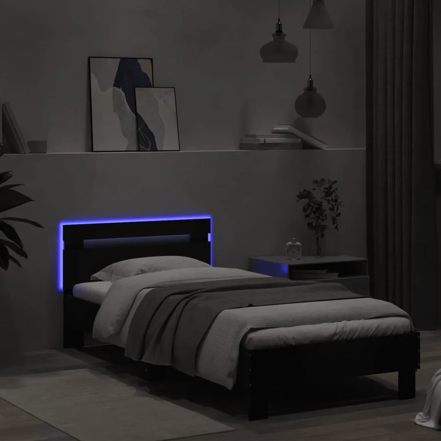 Cadre de lit sans matelas avec lumières LED noir 90x200 cm - 4