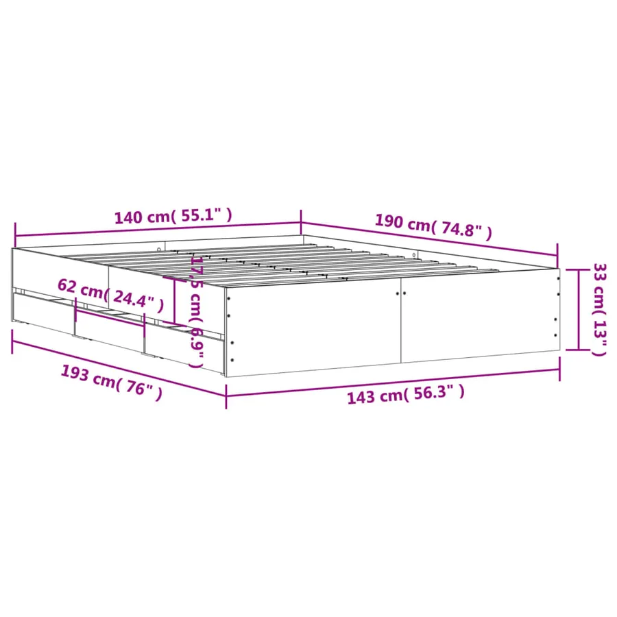 Cadre de lit avec tiroirs sans matelas blanc 140x190 cm - 11