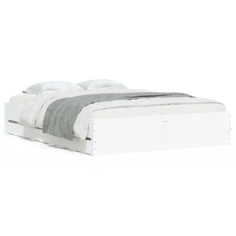 Cadre de lit avec tiroirs sans matelas blanc 140x190 cm - 2