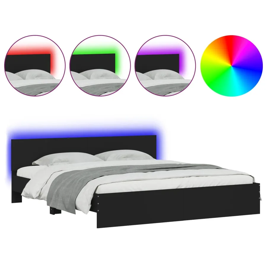 Cadre de lit avec LED sans matelas noir 180x200 cm - 2