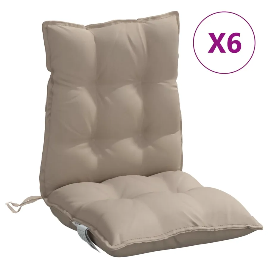 Coussins de chaise à dossier bas lot de 6 taupe tissu oxford - 2