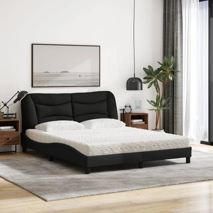 Lit avec matelas Hvar noir 160x200 cm tissu - 3