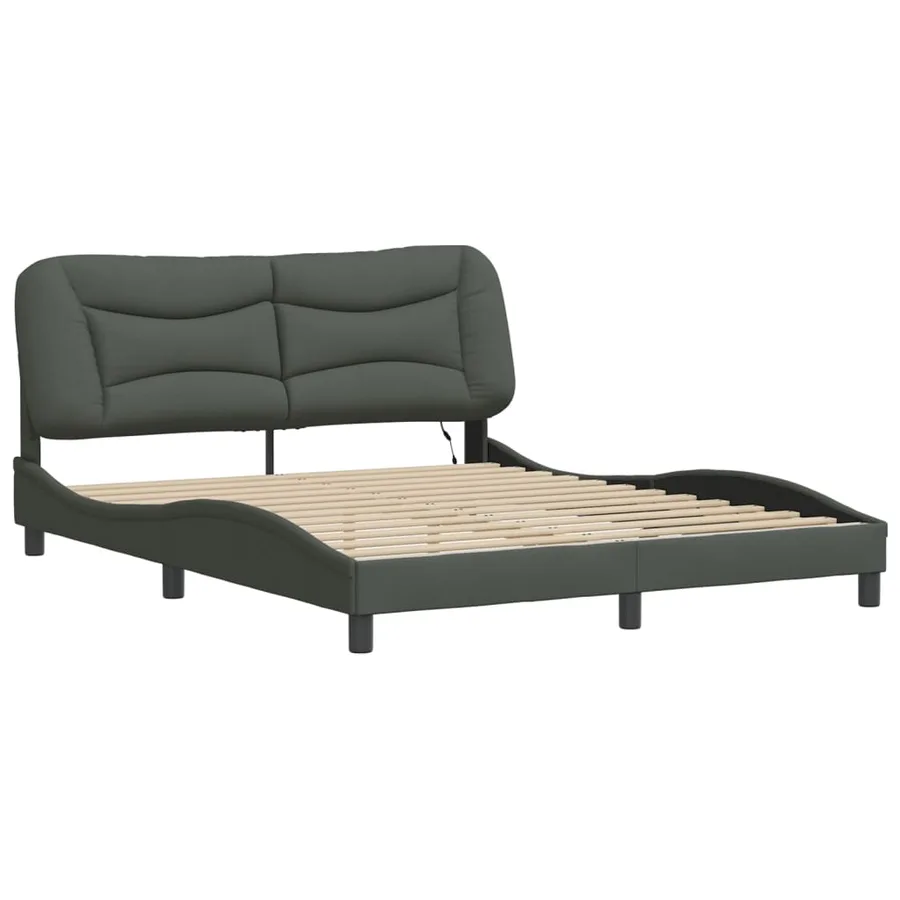 Cadre de lit avec LED sans matelas Hvar gris foncé 160x200 cm tissu - 3