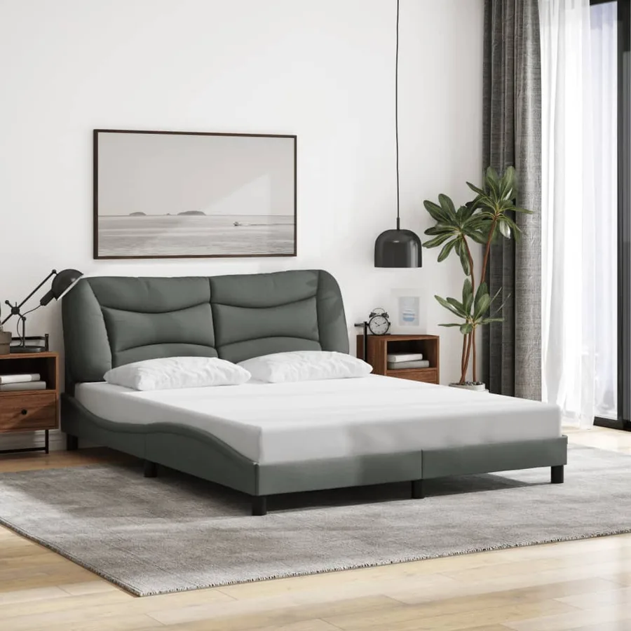 Cadre de lit avec LED sans matelas Hvar gris foncé 160x200 cm tissu - 4