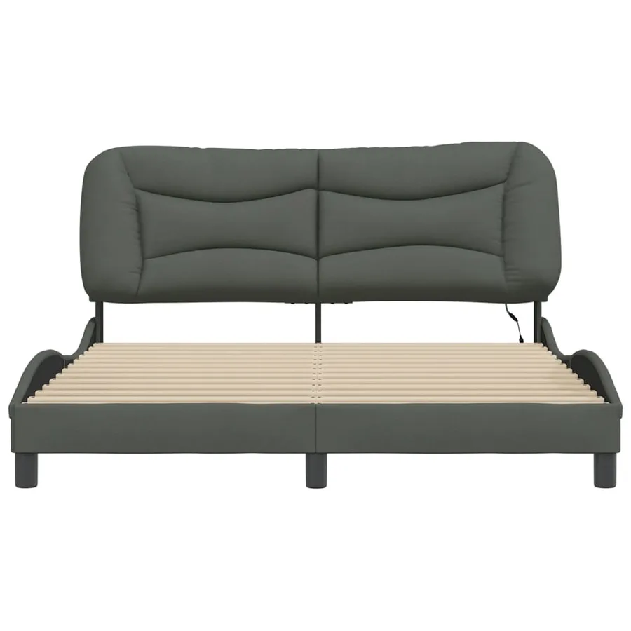 Cadre de lit avec LED sans matelas Hvar gris foncé 160x200 cm tissu - 6