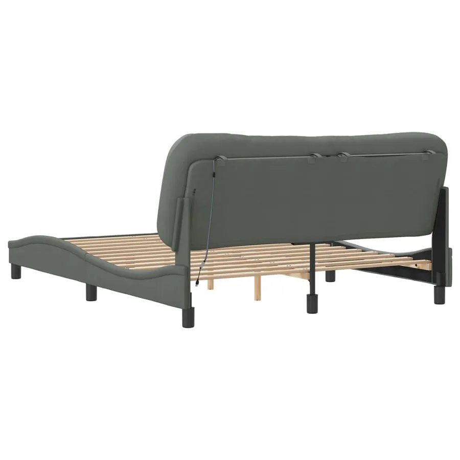 Cadre de lit avec LED sans matelas Hvar gris foncé 160x200 cm tissu - 9