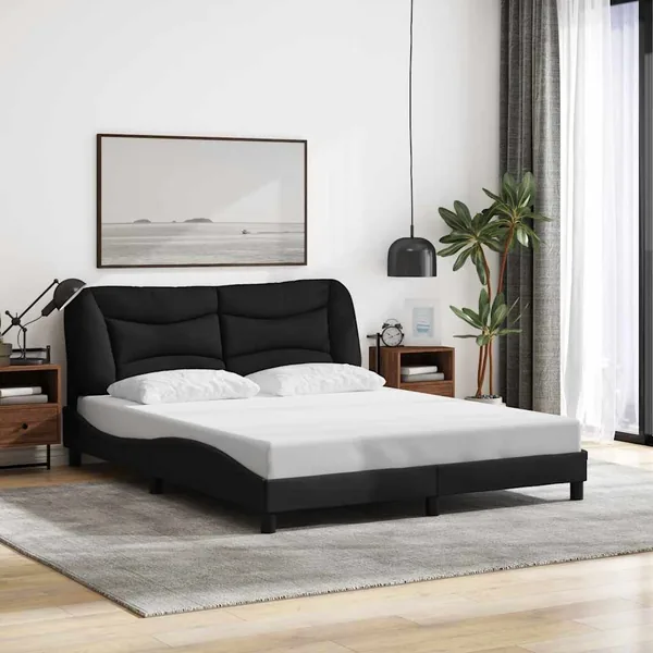 Cadre de lit sans matelas Hvar noir 160x200 cm tissu