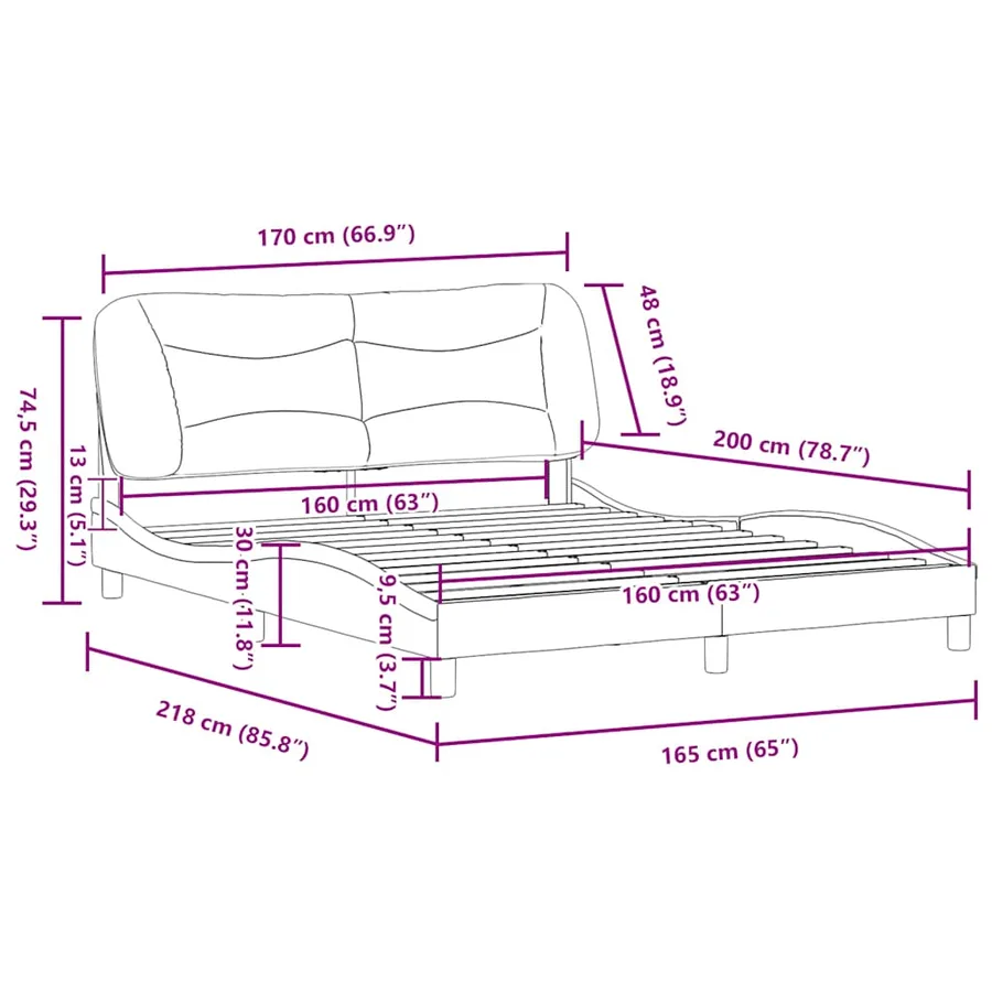 Cadre de lit sans matelas Hvar noir 160x200 cm tissu - 12