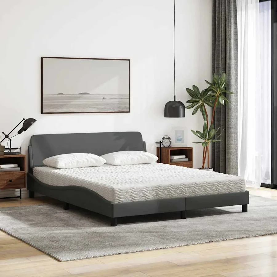 Lit avec matelas Dover gris foncé 160x200 cm tissu - 3