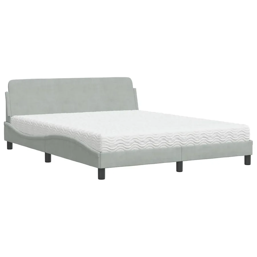Lit avec matelas Dover gris clair 160x200 cm velours - 2
