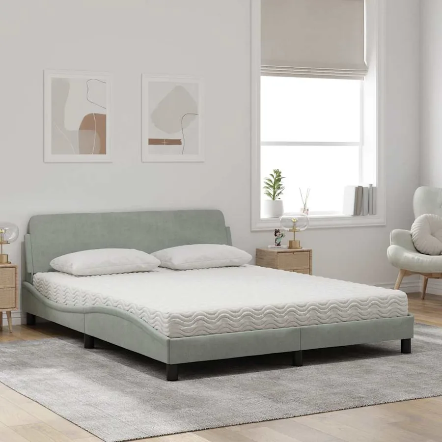 Lit avec matelas Dover gris clair 160x200 cm velours - 3