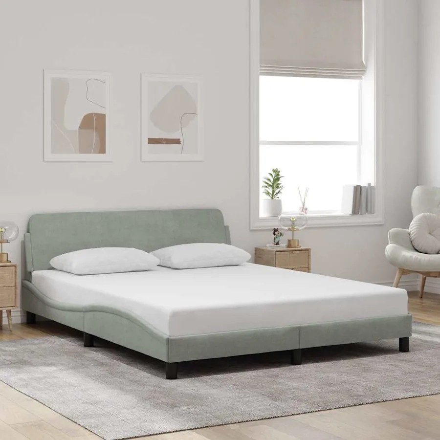 Cadre de lit Dover gris clair 160x200 cm velours