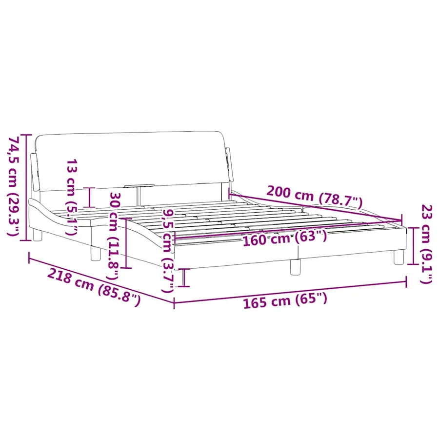 Cadre de lit Dover gris clair 160x200 cm velours - 9