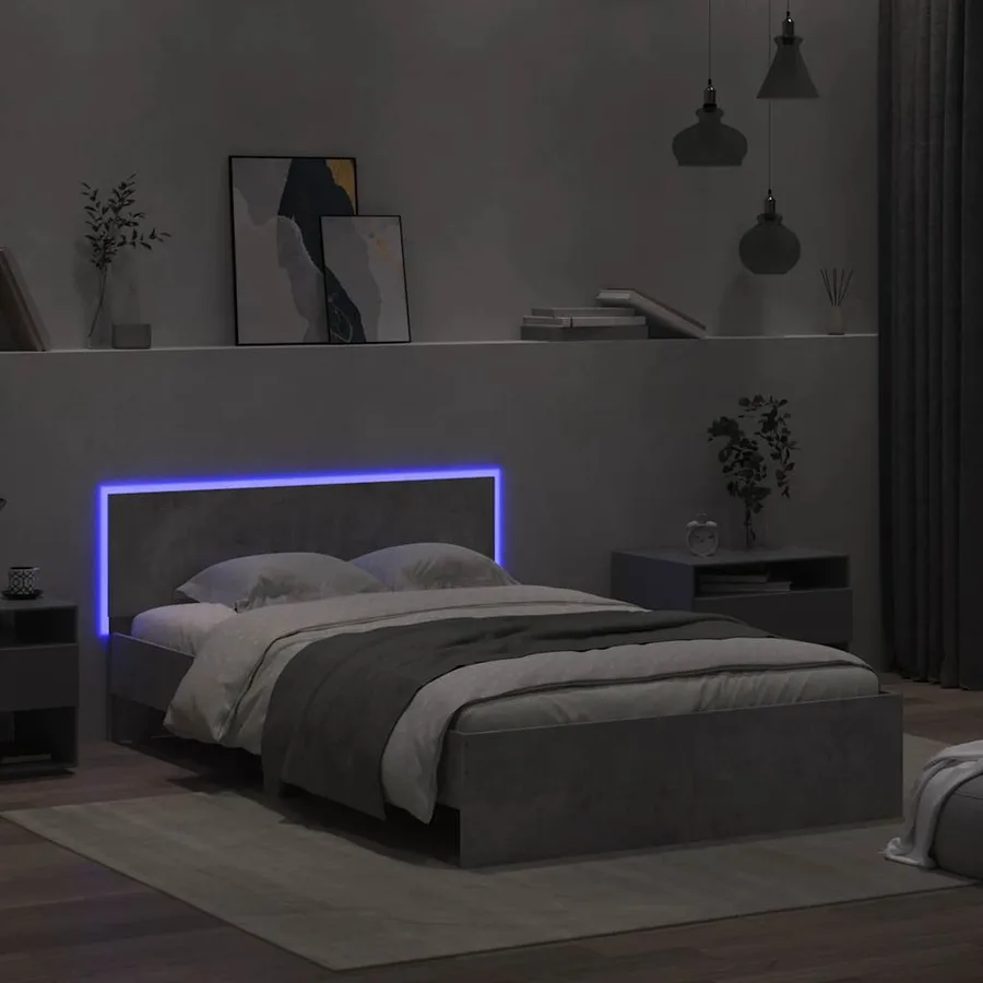 Cadre de lit avec tête de lit et LED gris béton 140x200 cm - 3
