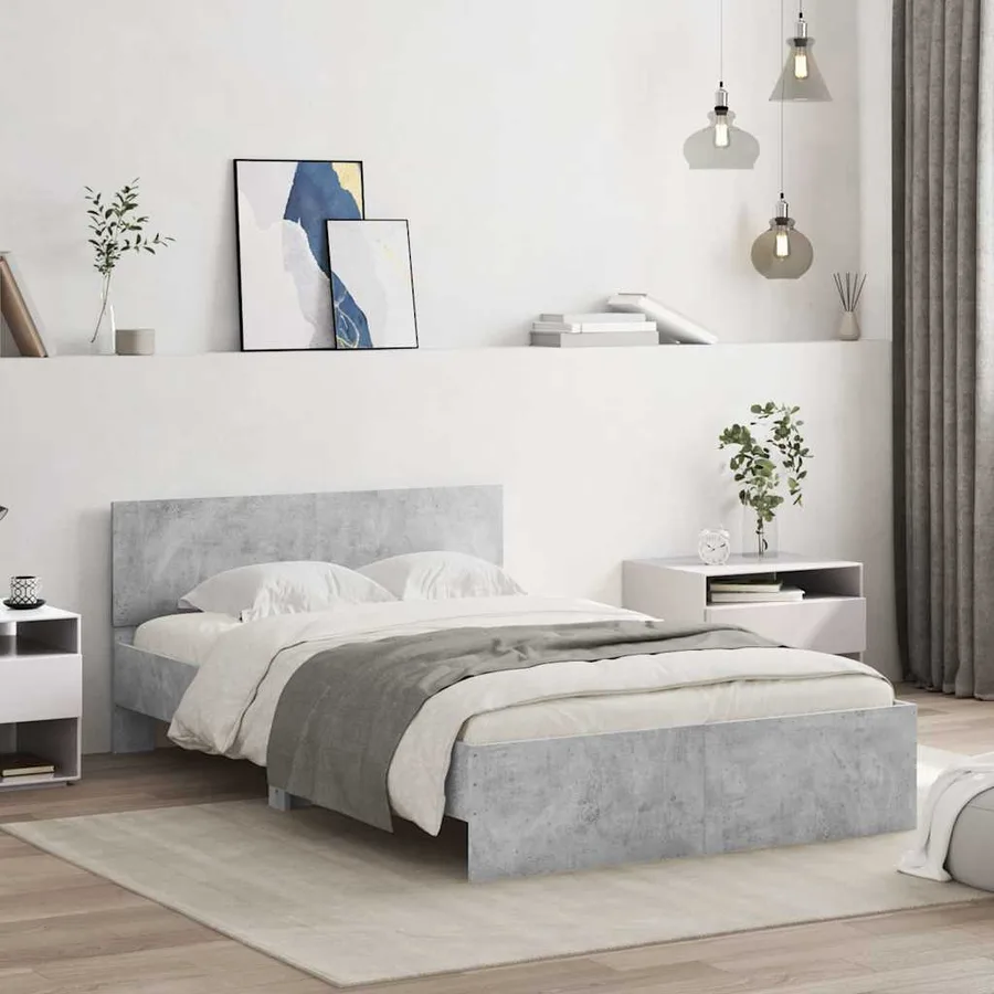 Cadre de lit avec tête de lit et LED gris béton 140x200 cm - 4