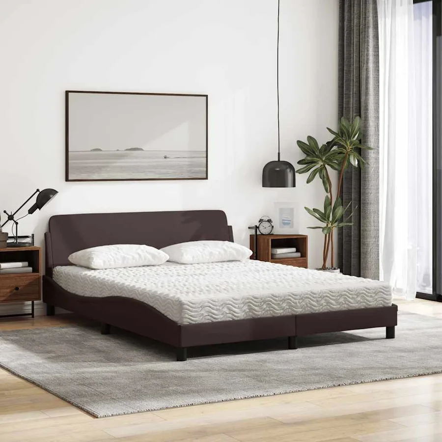 Lit avec matelas Dover marron foncé 160x200 cm tissu - 3