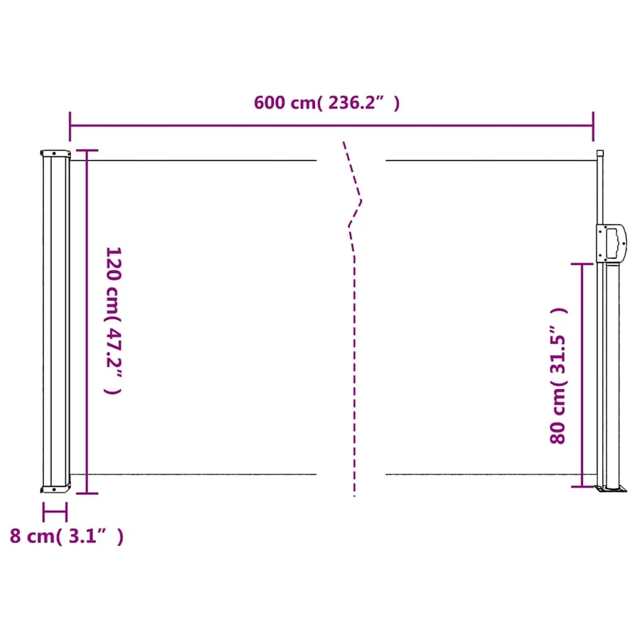 Auvent latéral rétractable marron 120x600 cm - 10