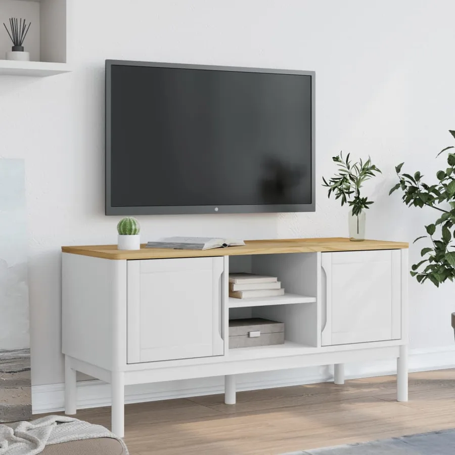 Meuble TV FLORO blanc 114x43x55 cm bois massif de pin - 3