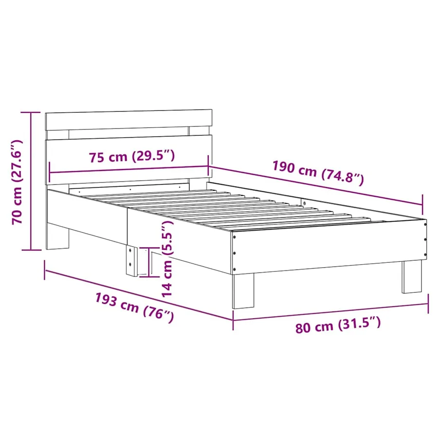 Cadre de lit sans matelas avec lumières LED 75x190 cm - 16