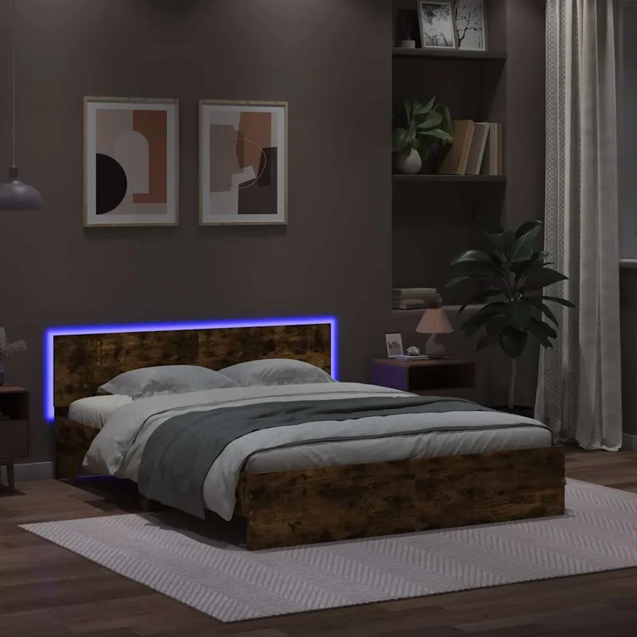 Cadre de lit avec tête de lit et LED chêne fumé 150x200 cm - 3