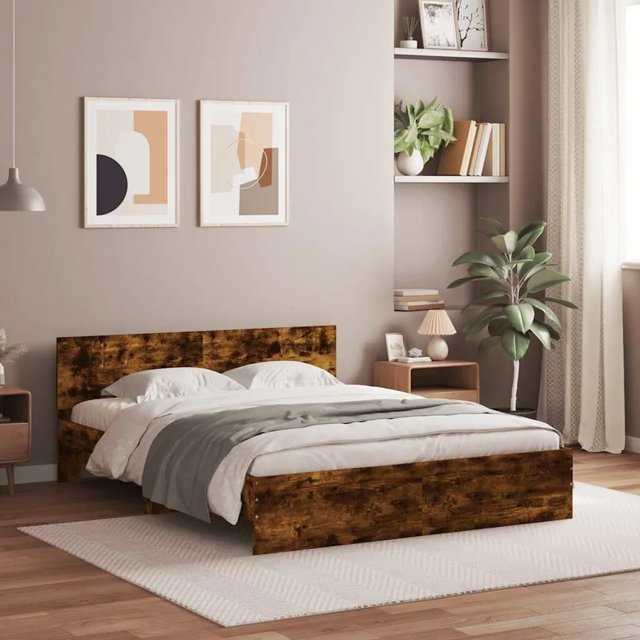 Cadre de lit avec tête de lit et LED chêne fumé 150x200 cm - 4