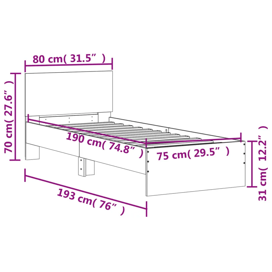 Cadre de lit sans matelas avec tête de lit 75x190 cm - 10