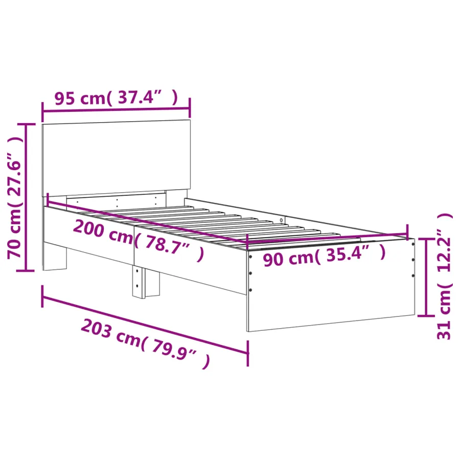 Cadre de lit sans matelas avec tête de lit blanc 90x200 cm - 10