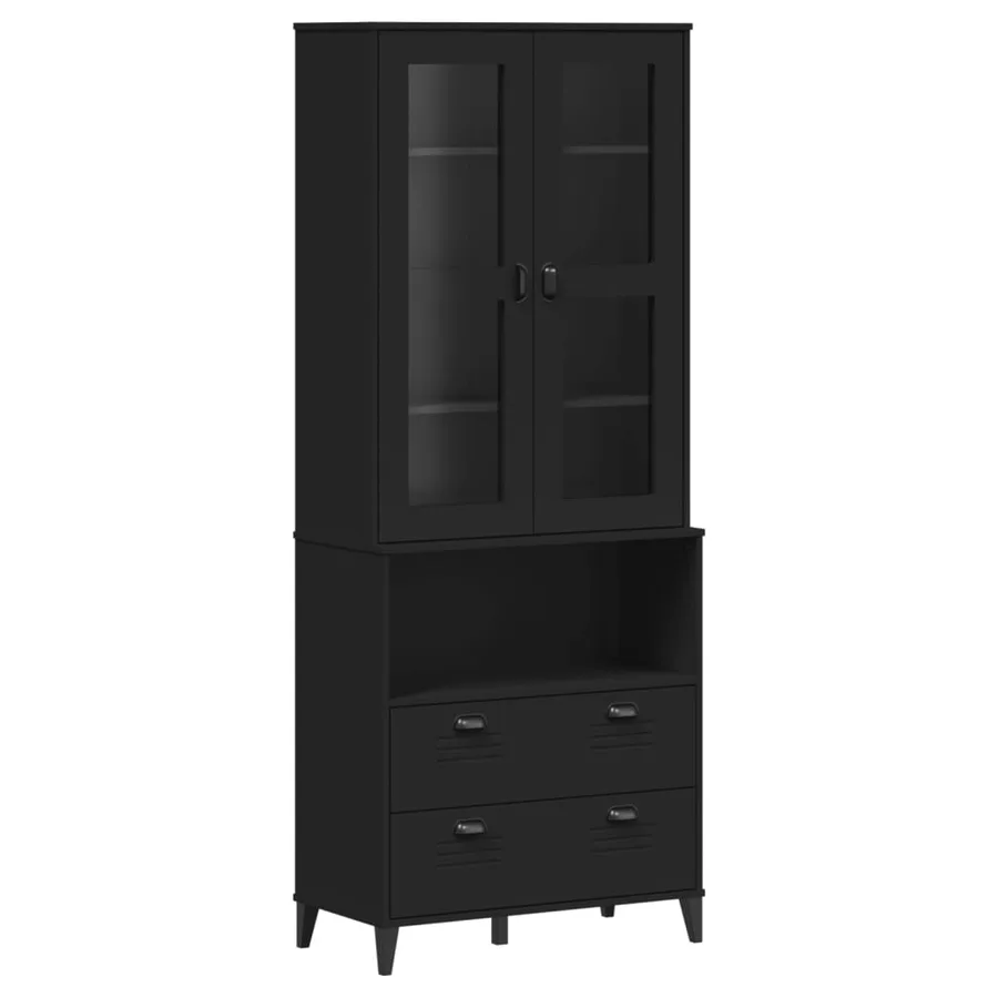 Buffet VIKEN noir 80x40x200 cm bois massif de pin - 2