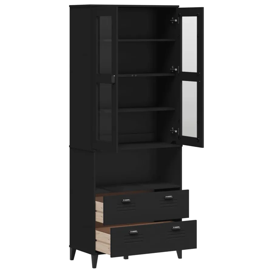 Buffet VIKEN noir 80x40x200 cm bois massif de pin - 5