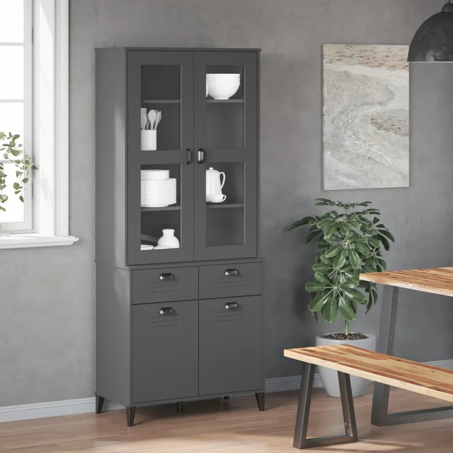 Buffet VIKEN gris anthracite 80x40x190 cm bois massif de pin - 3