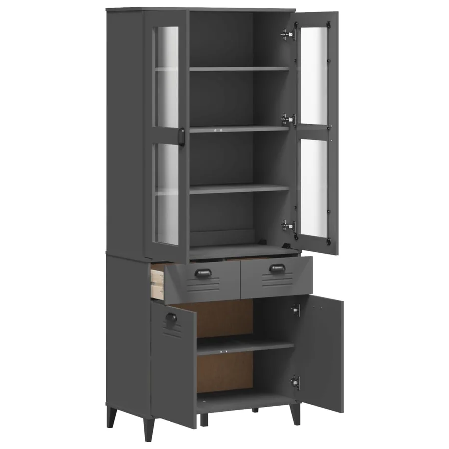 Buffet VIKEN gris anthracite 80x40x190 cm bois massif de pin - 5