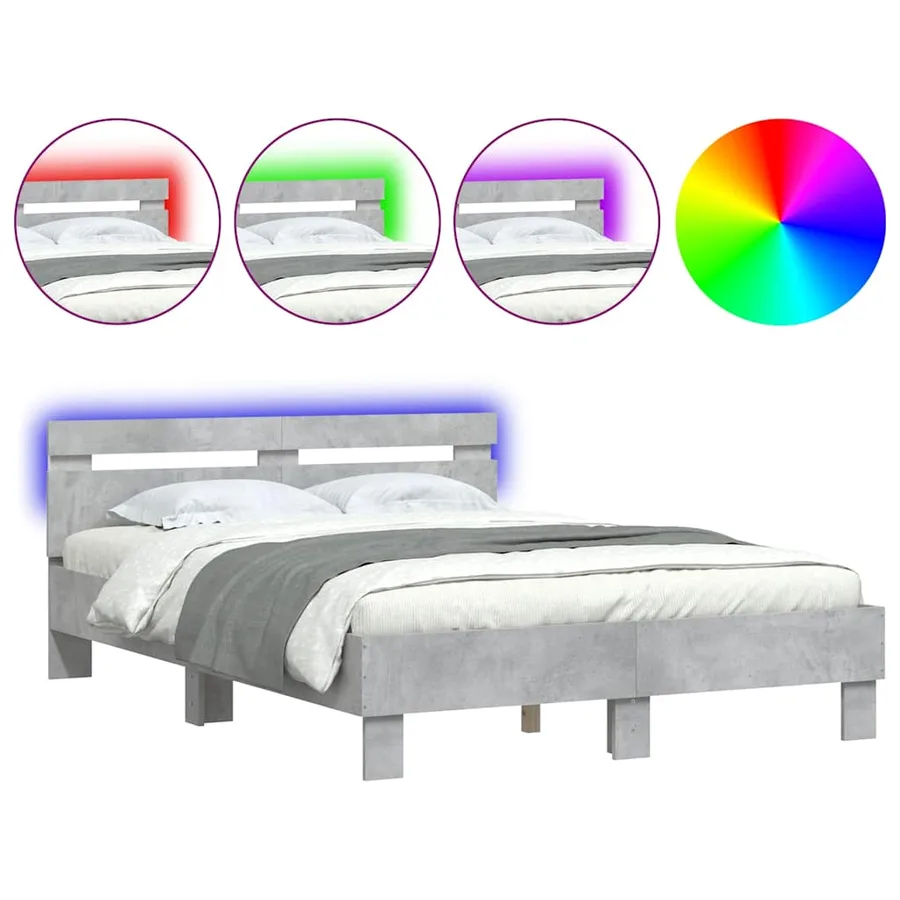 Cadre de lit avec LED sans matelas gris béton 120x200 cm - 2
