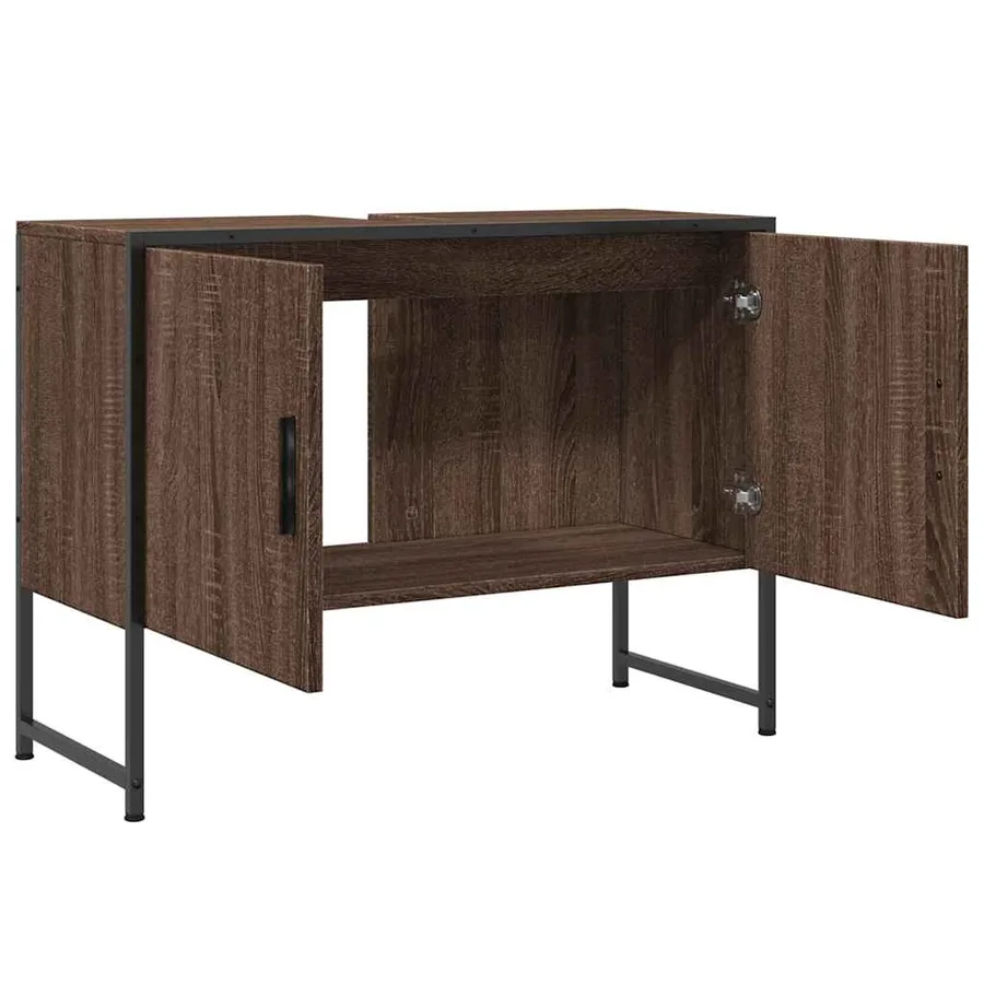 Armoire lavabo de salle de bain chêne marron bois d'ingénierie - 5
