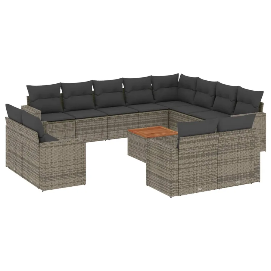 Salon de jardin avec coussins 13 pcs gris résine tressée - 2
