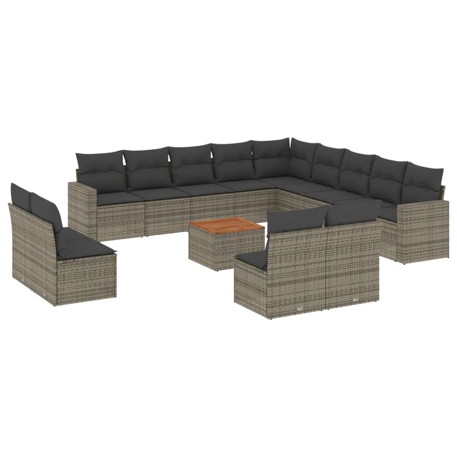 Salon de jardin avec coussins 14 pcs gris résine tressée - 2
