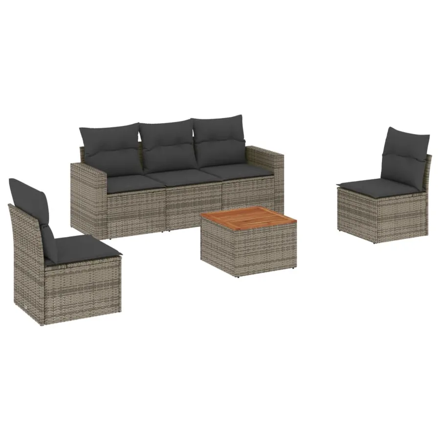Salon de jardin 6 pcs avec coussins gris résine tressée - 2