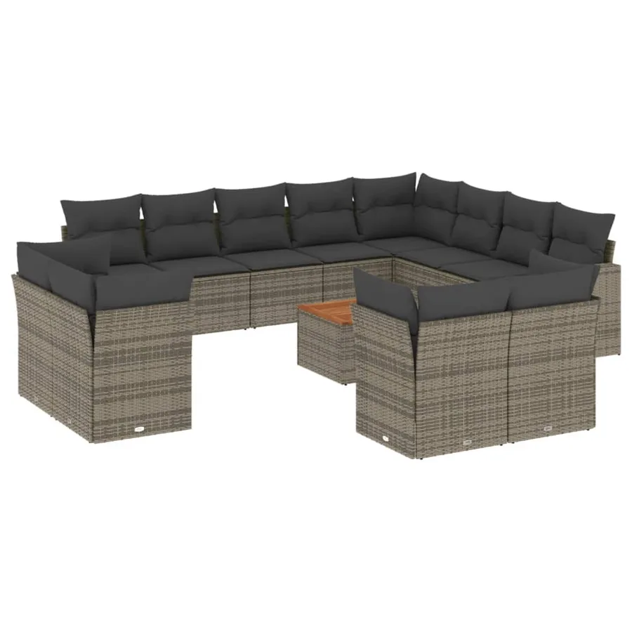 Salon de jardin avec coussins 13 pcs gris résine tressée - 2