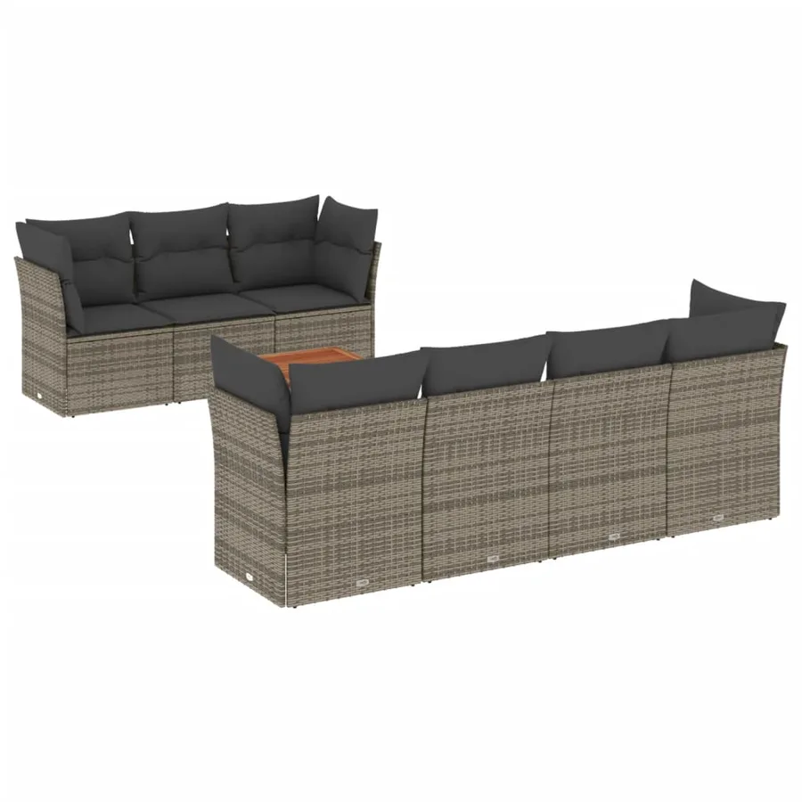 Salon de jardin 8 pcs avec coussins gris résine tressée - 2