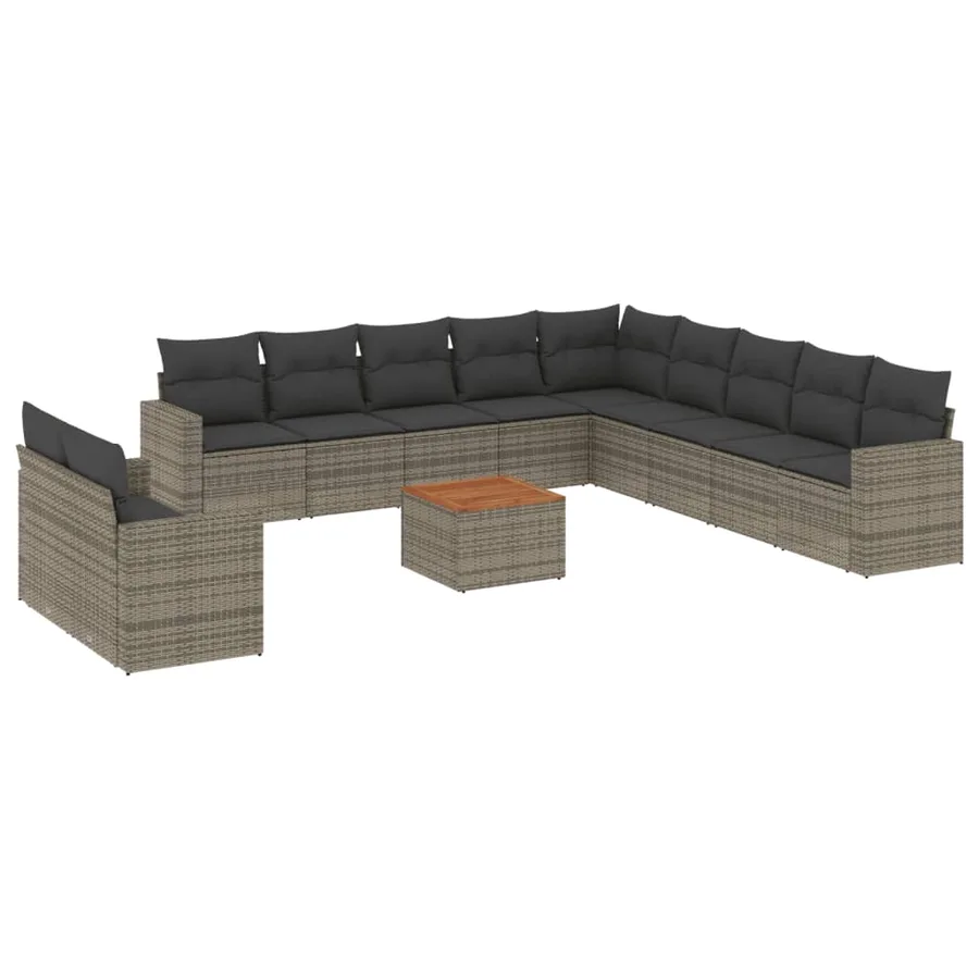 Salon de jardin avec coussins 12 pcs gris résine tressée - 2